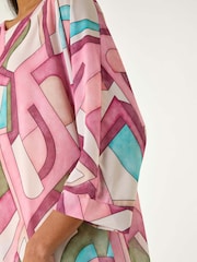 Roman Pink Abstract Print Overlay Tunic Top - Image 5 of 5