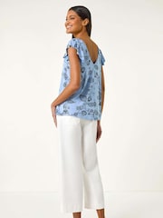 Roman Blue Floral Frill Shoulder Vest Top - Image 3 of 5
