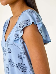 Roman Blue Floral Frill Shoulder Vest Top - Image 5 of 5
