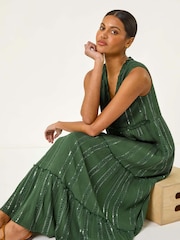 Зеленый - Roman Sequin Tiered Maxi Dress - Image 1 of 5