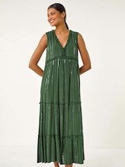 Зеленый - Roman Sequin Tiered Maxi Dress - Image 2 of 5