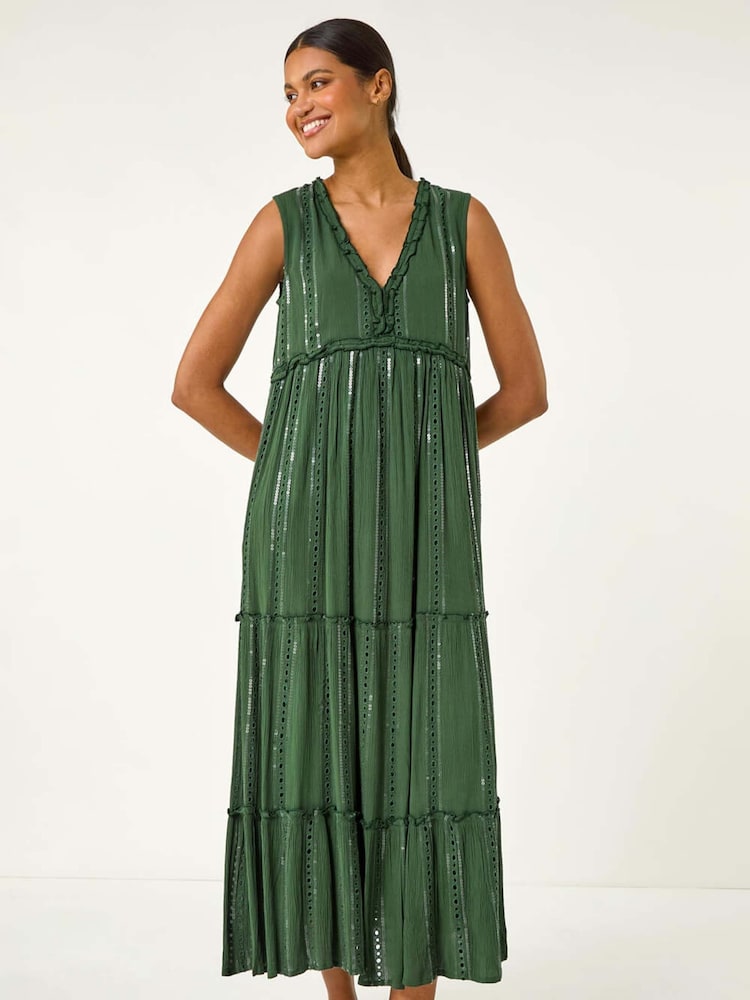 Зеленый - Roman Sequin Tiered Maxi Dress - Image 2 of 5