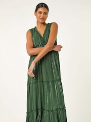 Зеленый - Roman Sequin Tiered Maxi Dress - Image 4 of 5