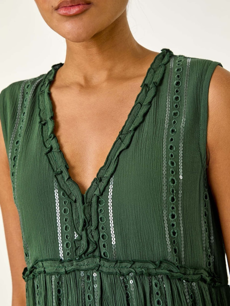 Зеленый - Roman Sequin Tiered Maxi Dress - Image 5 of 5
