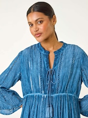 Roman Blue Shimmer Tie Detail Smock Dress - Image 4 of 5