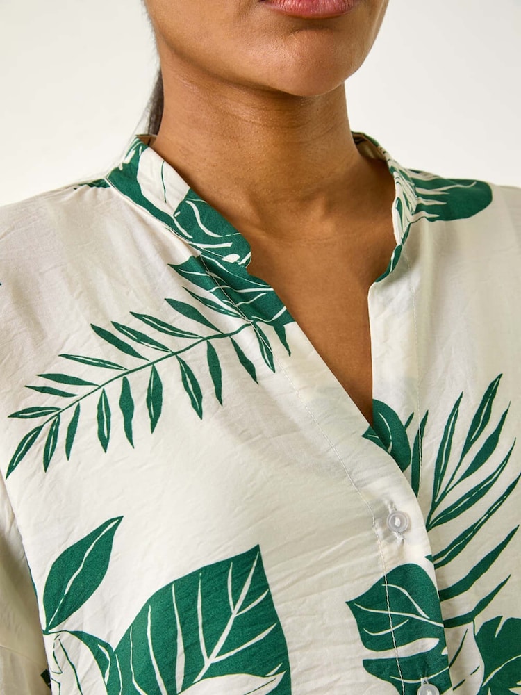 Roman Green Tropical Palm Leaf Buttoned Shirt - Image 5 of 5