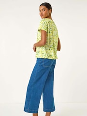 Roman Yellow Abstract Print Bubble Hem T-Shirt - Image 3 of 5