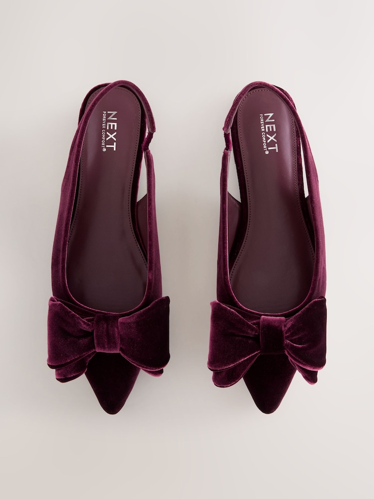 Burgandy Red Velvet - Forever Comfort® Point Toe Bow Slingback Flat Shoes - Imagen 1 de 5
