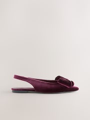 Burgandy Red Velvet - Forever Comfort® Point Toe Bow Slingback Flat Shoes - Imagen 2 de 5