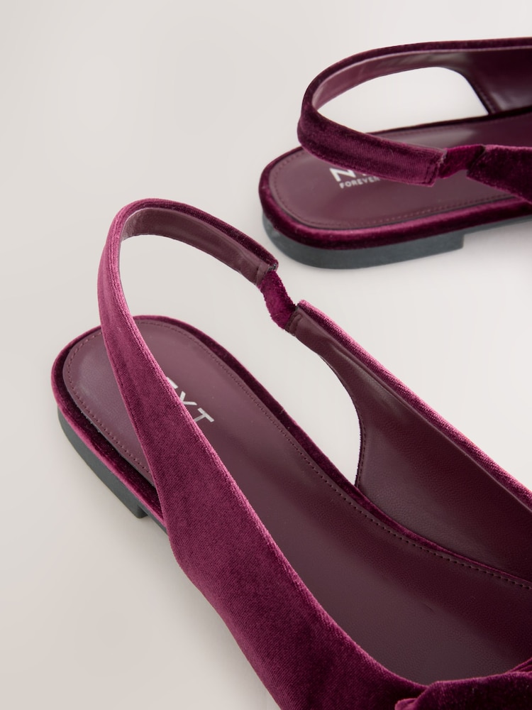Burgandy Red Velvet - Forever Comfort® Point Toe Bow Slingback Flat Shoes - Imagen 5 de 5