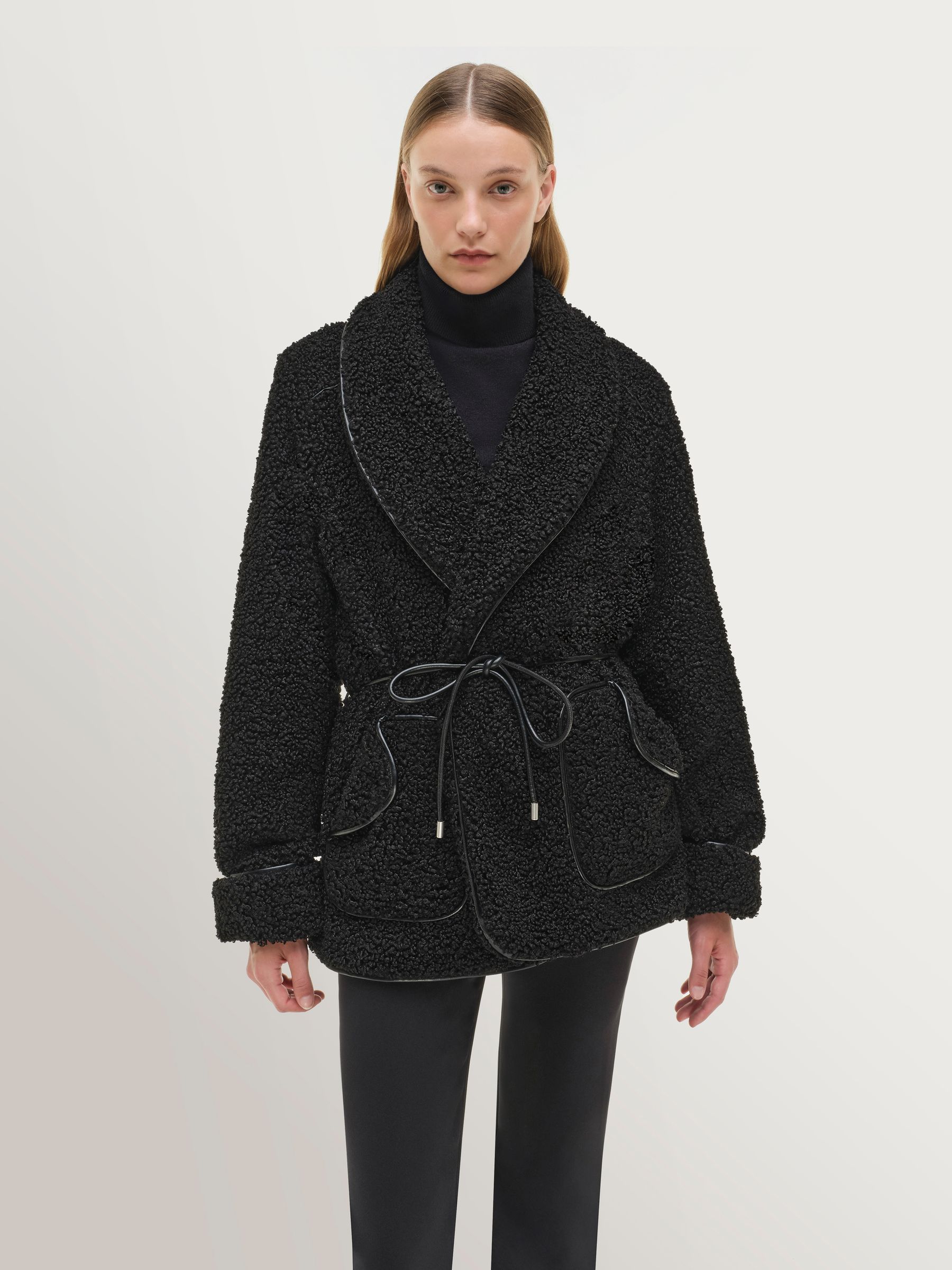 Simkhai Black Kimia Tie Waist Fleece Jacket | Seasons