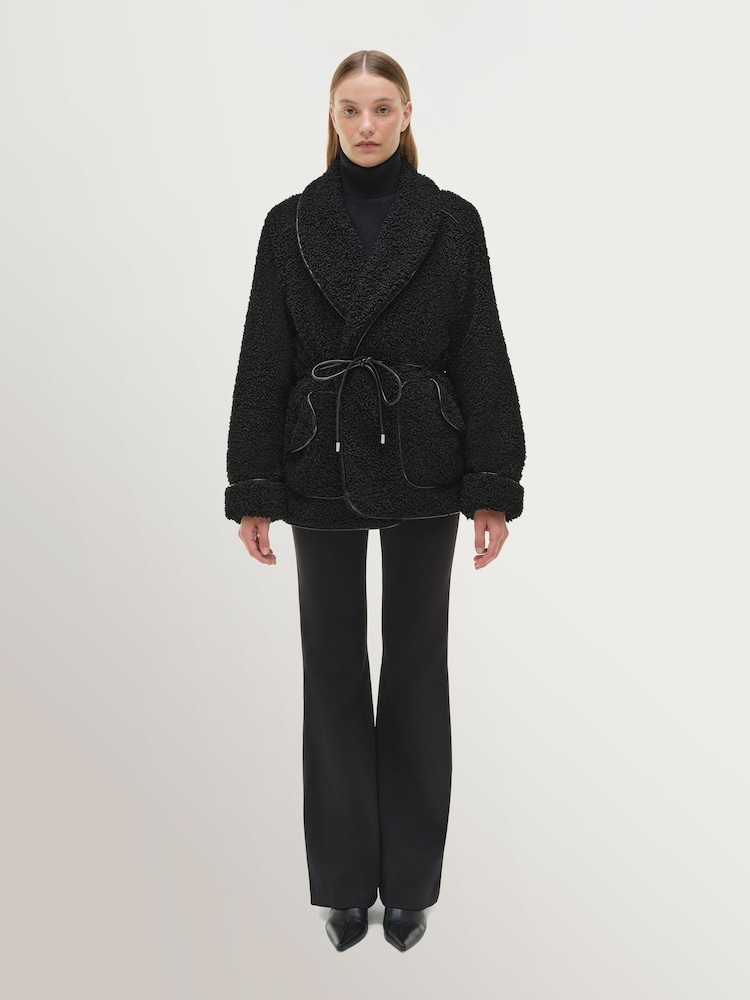 Simkhai Black Kimia Tie Waist Fleece Jacket - Image 1 of 5 Simkhai Black Kimia Tie Waist Fleece Jacket - Image 1 of 5