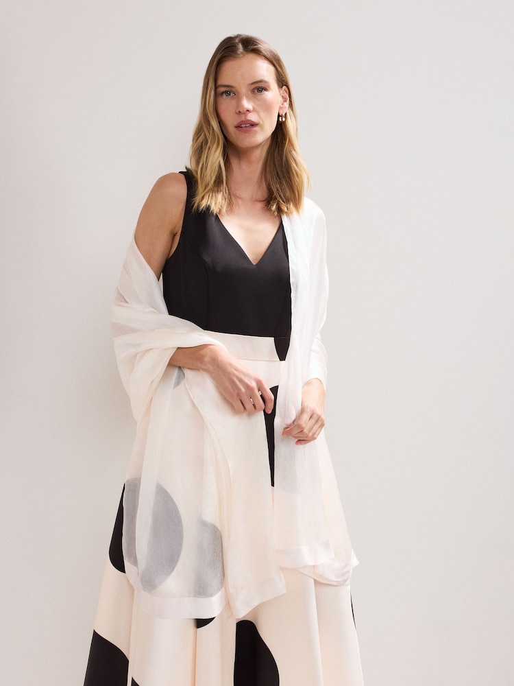 Phase Eight White Satin Trim Scarf - Image 2 of 4 Phase Eight White Satin Trim Scarf - Image 2 of 4