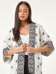 Roman White Petite Abstract Embroidered Coverups - Image 4 of 5