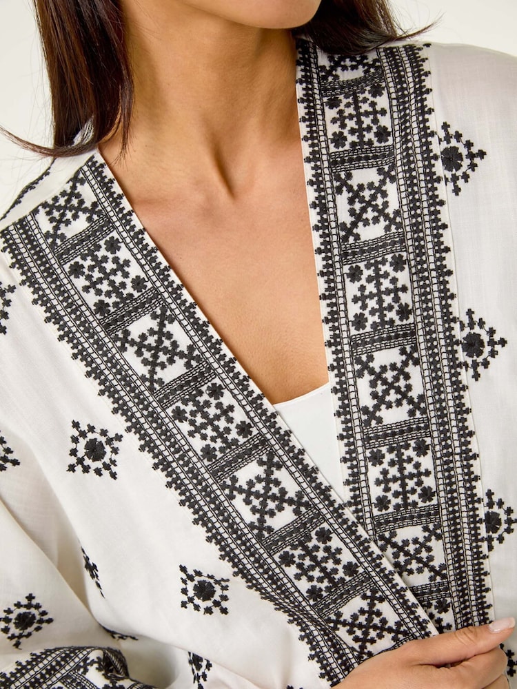 Roman White Petite Abstract Embroidered Coverups - Image 5 of 5