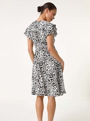 Roman Black Petite Floral Print Button Frill Dress - Image 3 of 5