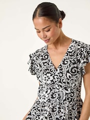 Roman Black Petite Floral Print Button Frill Dress - Image 4 of 5
