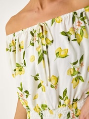 Roman White Petite Print Bardot Blouson Top - Image 2 of 5