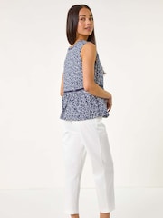 Roman Blue Petite Floral Print Trim 100% Cotton Vest Top - Image 3 of 5