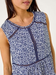 Roman Blue Petite Floral Print Trim 100% Cotton Vest Top - Image 5 of 5