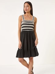 Roman Black Petite Crochet Trim Strap Dress - Image 2 of 5