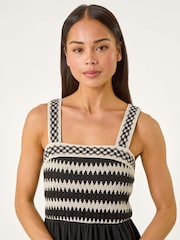 Roman Black Petite Crochet Trim Strap Dress - Image 4 of 5