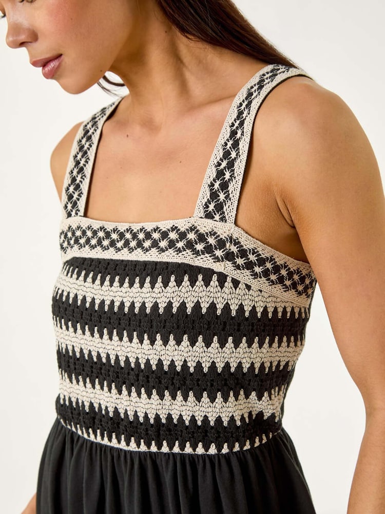 Roman Black Petite Crochet Trim Strap Dress - Image 5 of 5