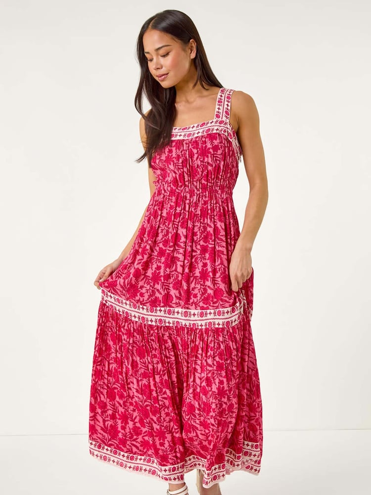 Roman Pink Petite Floral Print Tiered Maxi Dress - Image 2 of 5