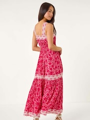 Roman Pink Petite Floral Print Tiered Maxi Dress - Image 3 of 5
