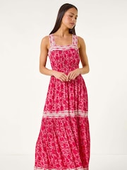 Roman Pink Petite Floral Print Tiered Maxi Dress - Image 4 of 5