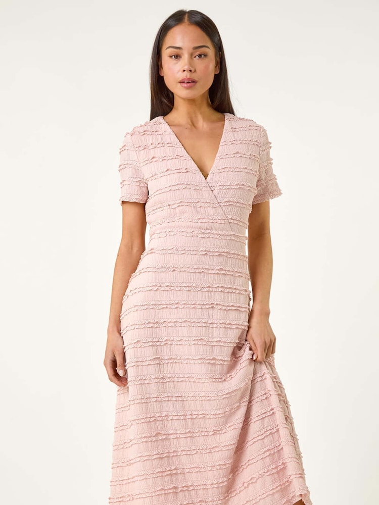 Roman Pink Petite Ruffle Midi Wrap Dress - Image 1 of 5