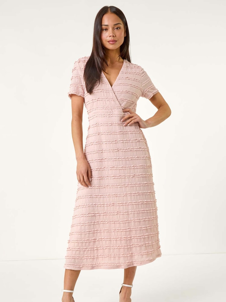 Roman Pink Petite Ruffle Midi Wrap Dress - Image 2 of 5