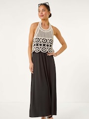 Roman Black Petite Crochet Contrast Maxi Dress - Image 1 of 5