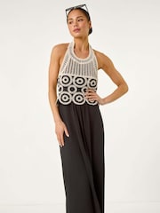 Roman Black Petite Crochet Contrast Maxi Dress - Image 2 of 5