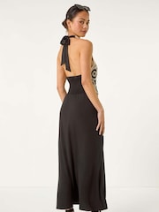 Roman Black Petite Crochet Contrast Maxi Dress - Image 3 of 5