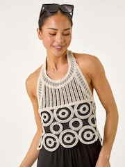 Roman Black Petite Crochet Contrast Maxi Dress - Image 4 of 5