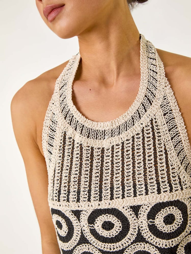 Roman Black Petite Crochet Contrast Maxi Dress - Image 5 of 5