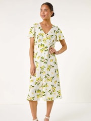 Roman White Petite Print Button Tea Dress - Image 1 of 5