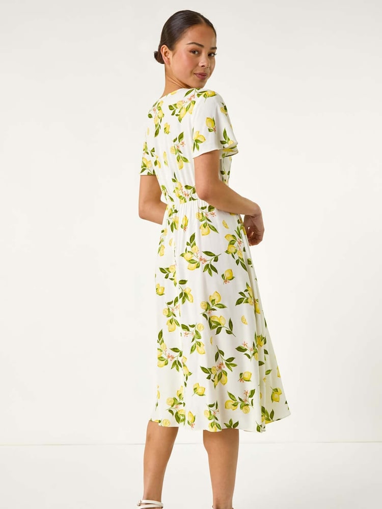 Roman White Petite Print Button Tea Dress - Image 2 of 5