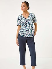 Roman Petite Floral V-Neck Stretch Blouse - Изображение 2 из 5