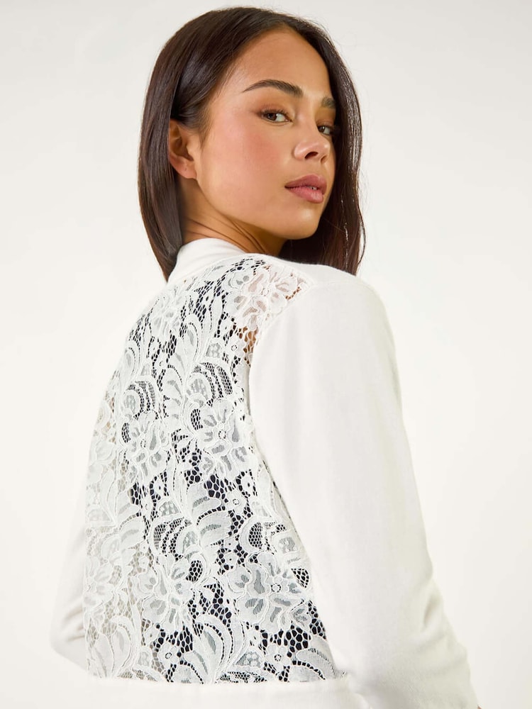 Blanco - Roman Petite Lace Back Bolero Cardigan - Imagen 2 de 5 Blanco - Roman Petite Lace Back Bolero Cardigan - Imagen 2 de 5