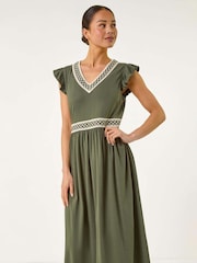 Roman Green Petite Crochet Trim Midi Dress - Image 1 of 5