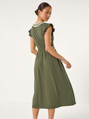 Roman Green Petite Crochet Trim Midi Dress - Image 3 of 5