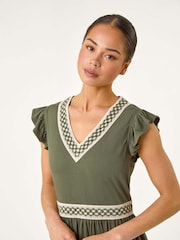 Roman Green Petite Crochet Trim Midi Dress - Image 4 of 5
