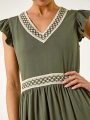 Roman Green Petite Crochet Trim Midi Dress - Image 5 of 5