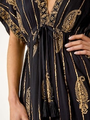 Roman Black Petite Foil Print Boho Maxi Dress - Image 5 of 5