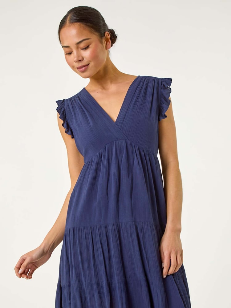 Roman Blue Dark Petite Petite Frill Short Dress - Image 1 of 5