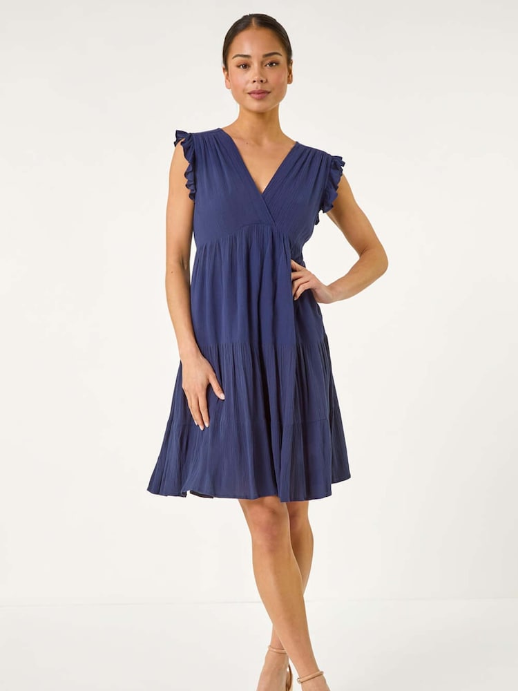 Roman Blue Dark Petite Petite Frill Short Dress - Image 2 of 5