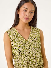 Roman Green Petite Ditsy Print Shirred Blouson Blouse - Image 4 of 5