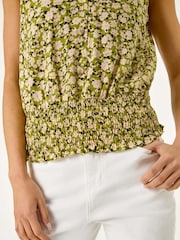 Roman Green Petite Ditsy Print Shirred Blouson Blouse - Image 5 of 5